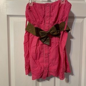 Pink strapless top with brown belt medium